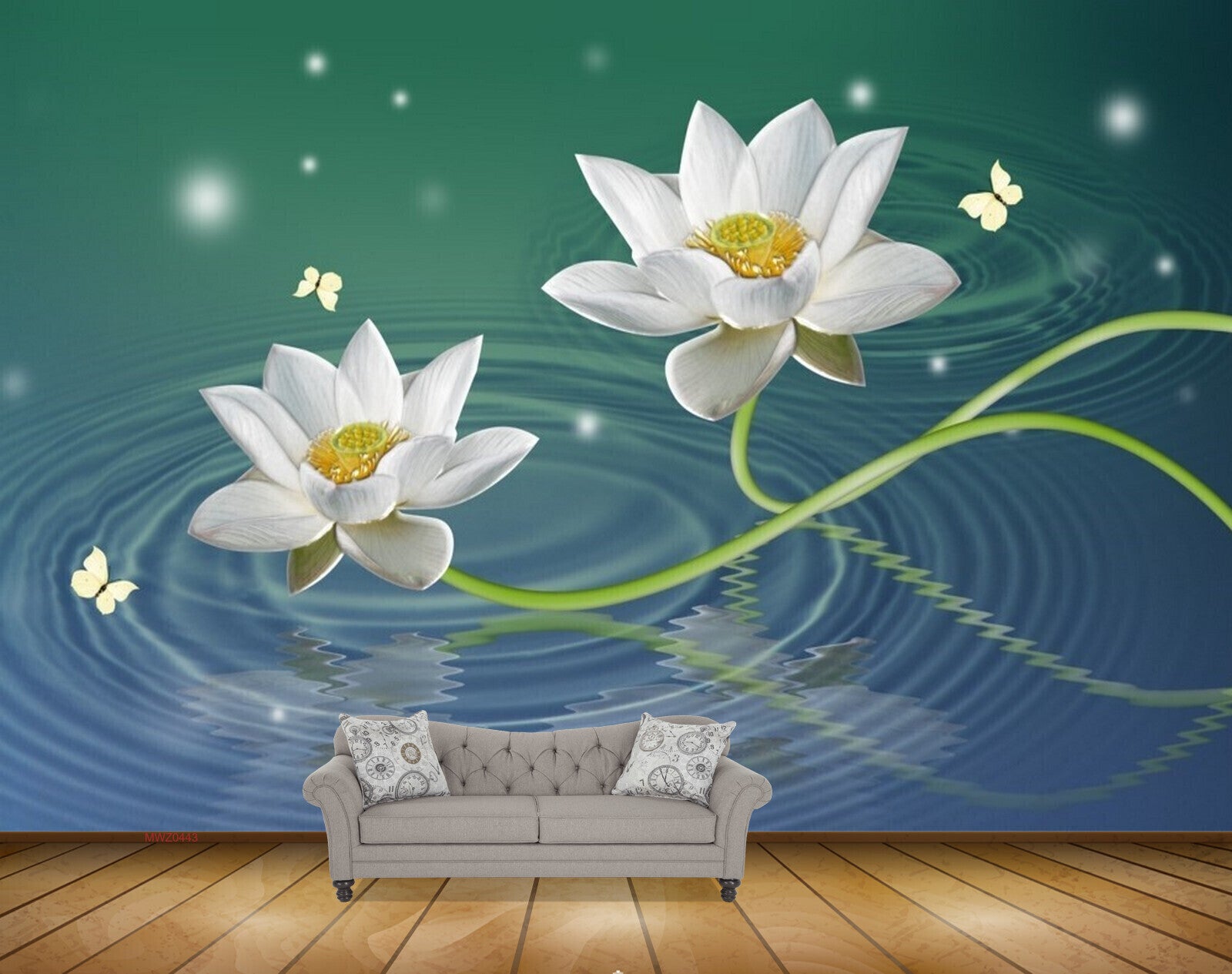 Avikalp MWZ0443 White Lotus Flowers Butterflies 3D HD Wallpaper