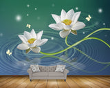 Avikalp MWZ0443 White Lotus Flowers Butterflies 3D HD Wallpaper