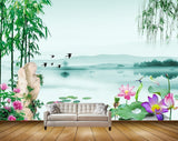 Avikalp MWZ0444 Pink White Lotus Flowers Birds Trees River 3D HD Wallpaper