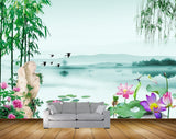 Avikalp MWZ0444 Pink White Lotus Flowers Birds Trees River 3D HD Wallpaper