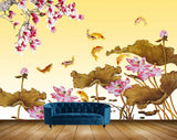 Avikalp MWZ0445 Pink White Flowers Fishes Leaves HD Wallpaper