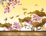 Avikalp MWZ0445 Pink White Flowers Fishes Leaves 3D HD Wallpaper