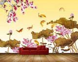 Avikalp MWZ0445 Pink White Flowers Fishes Leaves 3D HD Wallpaper
