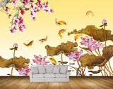 Avikalp MWZ0445 Pink White Flowers Fishes Leaves 3D HD Wallpaper