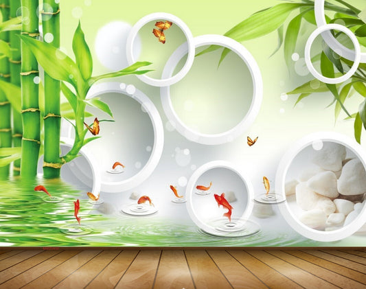 Avikalp MWZ0450 Fishes Butterflies Trees Water 3D HD Wallpaper