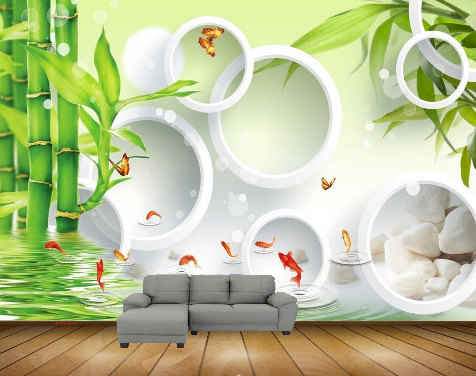 Avikalp MWZ0450 Fishes Butterflies Trees Water 3D HD Wallpaper