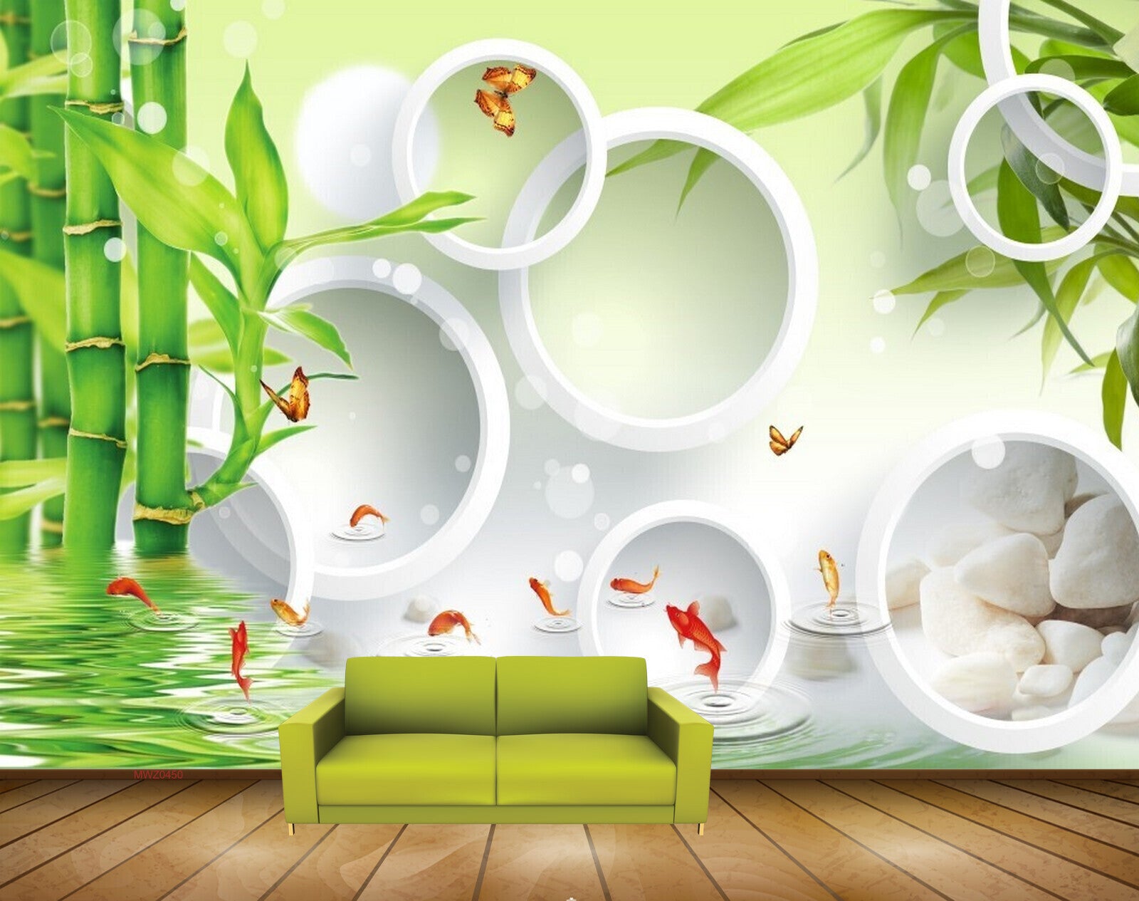 Avikalp MWZ0450 Fishes Butterflies Trees Water 3D HD Wallpaper