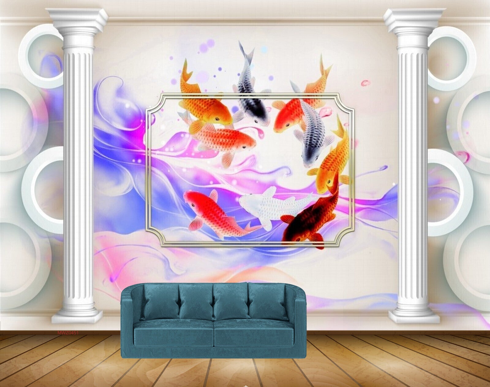 Avikalp MWZ0451 Red Black Orange Fishes 3D HD Wallpaper