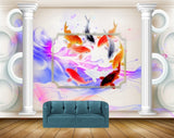 Avikalp MWZ0451 Red Black Orange Fishes 3D HD Wallpaper