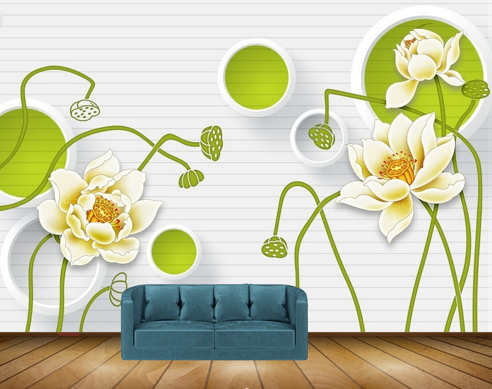 Avikalp MWZ0452 White Green Flowers HD Wallpaper