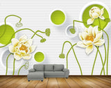 Avikalp MWZ0452 White Green Flowers 3D HD Wallpaper