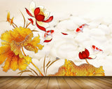 Avikalp MWZ0453 Red White Yellow Flowers Orange Leaves 3D HD Wallpaper