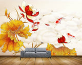 Avikalp MWZ0453 Red White Yellow Flowers Orange Leaves 3D HD Wallpaper