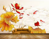 Avikalp MWZ0453 Red White Yellow Flowers Orange Leaves 3D HD Wallpaper
