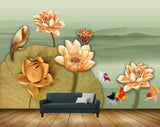 Avikalp MWZ0457 Orange Flowers Bird Fishes HD Wallpaper