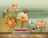 Avikalp MWZ0457 Orange Flowers Bird Fishes 3D HD Wallpaper