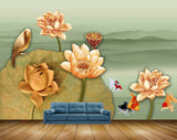 Avikalp MWZ0457 Orange Flowers Bird Fishes 3D HD Wallpaper