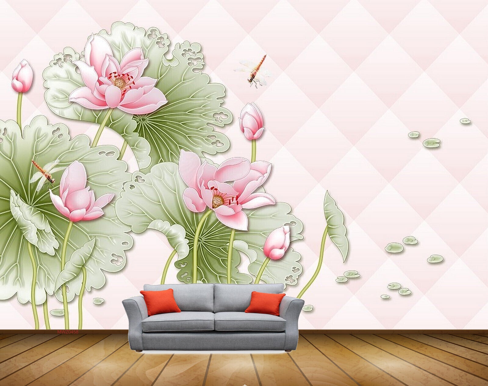 Avikalp MWZ0458 Pink White Flowers Leaves Butterflies 3D HD Wallpaper