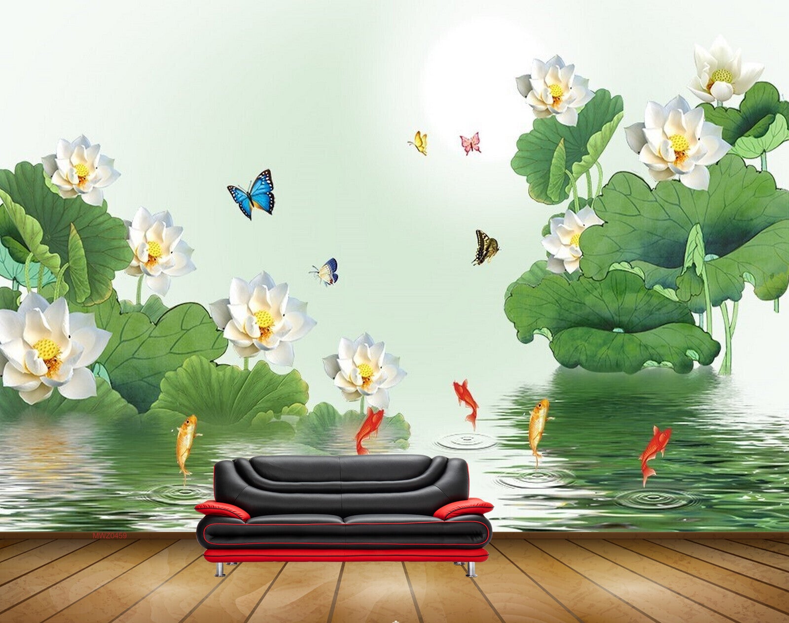 Avikalp MWZ0459 White Flowers Butterflies Fishes HD Wallpaper