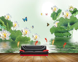Avikalp MWZ0459 White Flowers Butterflies Fishes HD Wallpaper