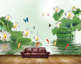 Avikalp MWZ0459 White Flowers Butterflies Fishes 3D HD Wallpaper
