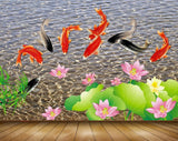 Avikalp MWZ0460 Pink Lotus Flowers Fishes 3D HD Wallpaper