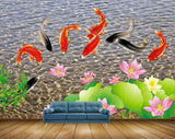 Avikalp MWZ0460 Pink Lotus Flowers Fishes 3D HD Wallpaper