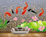 Avikalp MWZ0460 Pink Lotus Flowers Fishes 3D HD Wallpaper