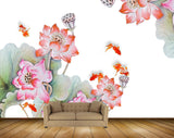 Avikalp MWZ0461 Orange Pink Flowers Fishes HD Wallpaper
