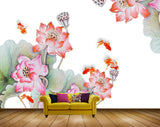 Avikalp MWZ0461 Orange Pink Flowers Fishes 3D HD Wallpaper
