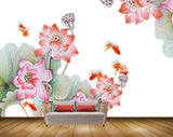 Avikalp MWZ0461 Orange Pink Flowers Fishes 3D HD Wallpaper