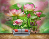 Avikalp MWZ0462 Pink Lotus Flowers Leaves HD Wallpaper
