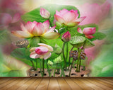 Avikalp MWZ0462 Pink Lotus Flowers Leaves 3D HD Wallpaper
