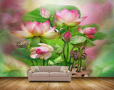 Avikalp MWZ0462 Pink Lotus Flowers Leaves 3D HD Wallpaper