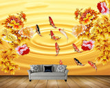 Avikalp MWZ0463 Orange Red Flowers Fishes 3D HD Wallpaper
