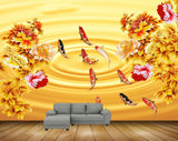 Avikalp MWZ0463 Orange Red Flowers Fishes 3D HD Wallpaper