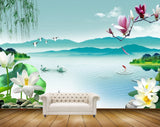 Avikalp MWZ0464 White Lotus Flowers Swans Birds Fishes River 3D HD Wallpaper