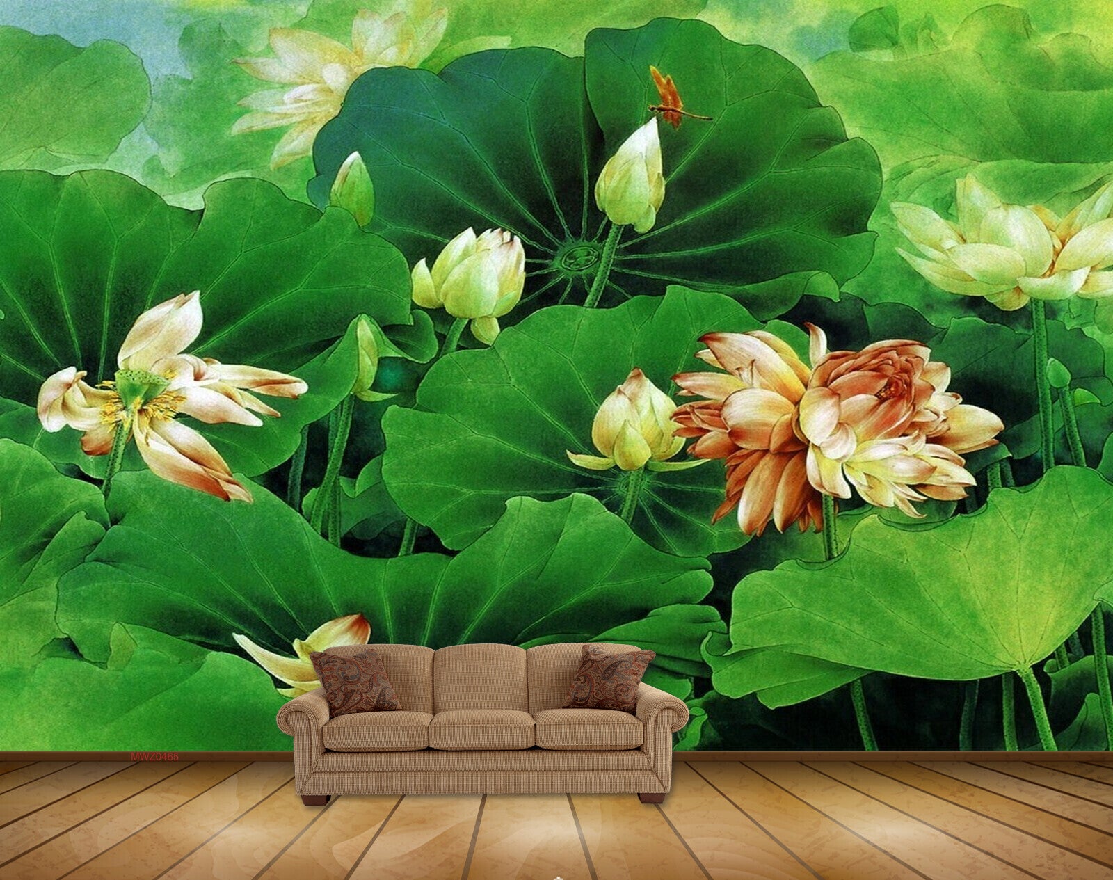 Avikalp MWZ0465 Orange Yellow  Flowers Leaves Butterfly 3D HD Wallpaper