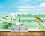 Avikalp MWZ0469 Bird White Lotus Flowers River Sky Trees 3D HD Wallpaper