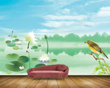 Avikalp MWZ0469 Bird White Lotus Flowers River Sky Trees 3D HD Wallpaper
