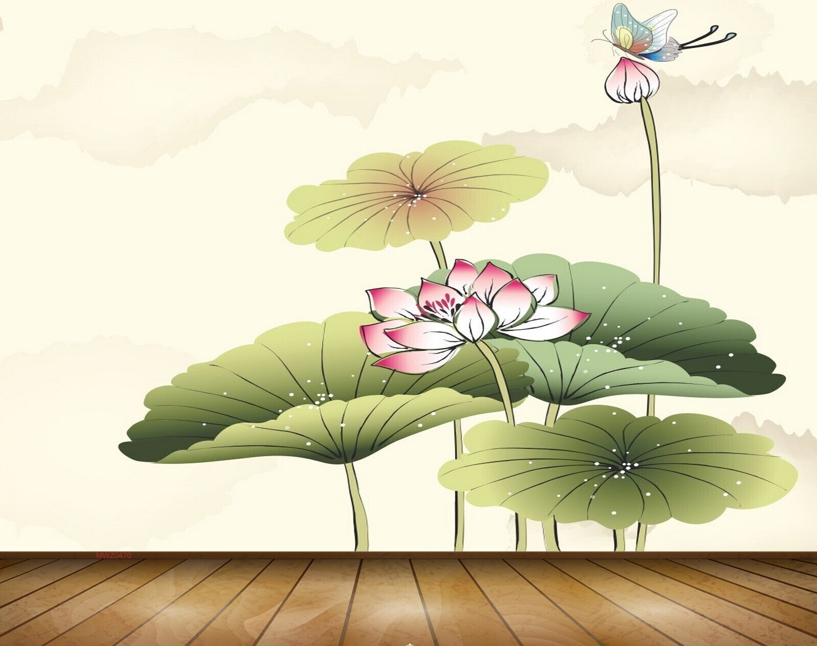 Avikalp MWZ0470 White Pink Yellow Flowers Leaves Butterfly 3D HD Wallpaper