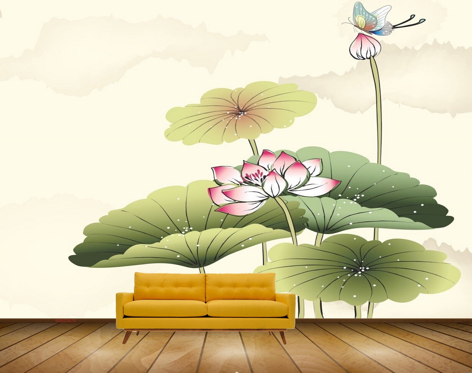Avikalp MWZ0470 White Pink Yellow Flowers Leaves Butterfly 3D HD Wallpaper