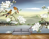 Avikalp MWZ0474 White Flowers Birds Butterflies River House 3D HD Wallpaper