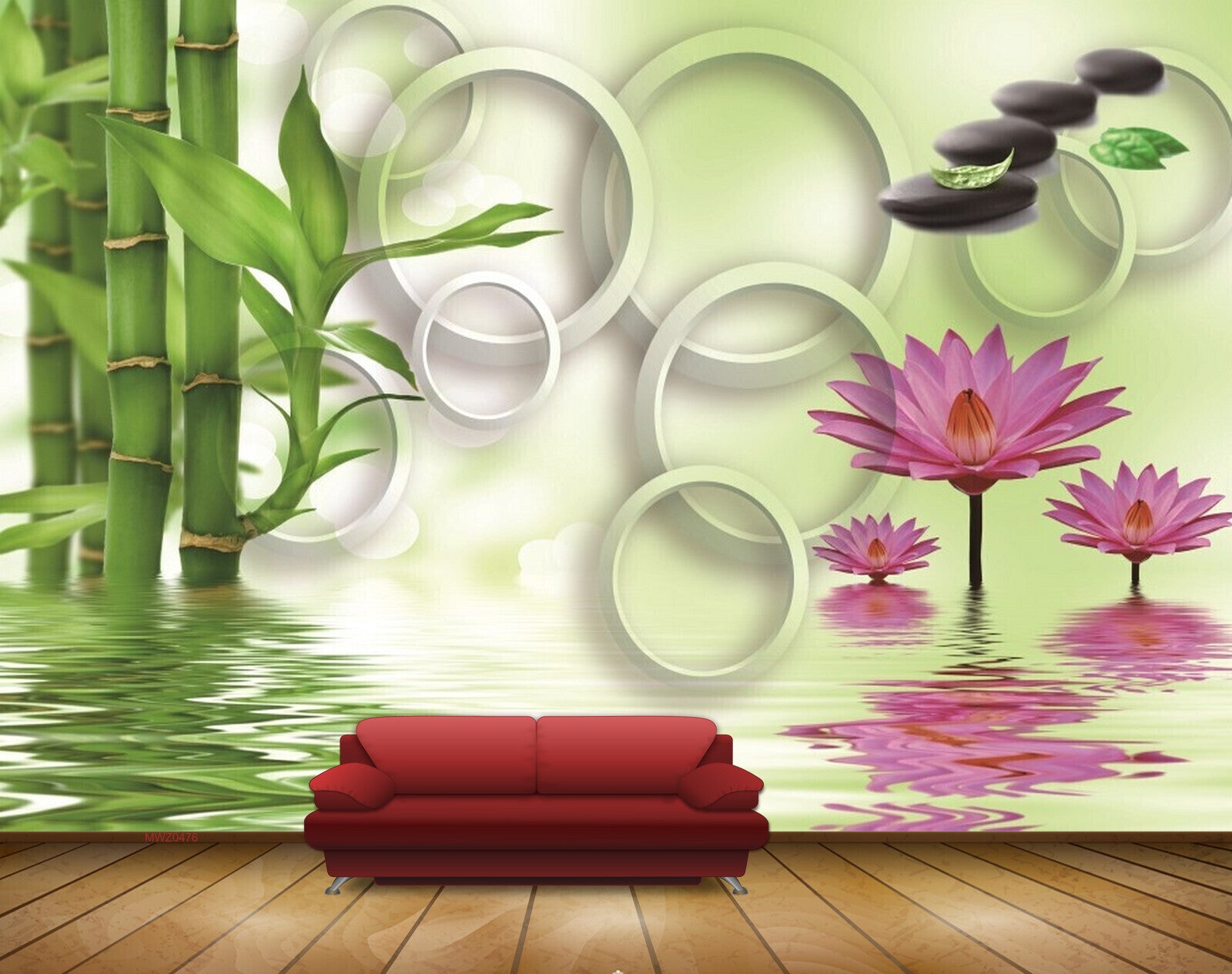 Avikalp MWZ0476 Pink Lotus Flowers Stones Trees HD Wallpaper