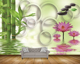Avikalp MWZ0476 Pink Lotus Flowers Stones Trees 3D HD Wallpaper