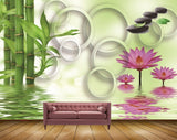 Avikalp MWZ0476 Pink Lotus Flowers Stones Trees 3D HD Wallpaper