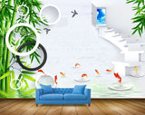 Avikalp MWZ0479 Fishes River Steps Trees 3D HD Wallpaper