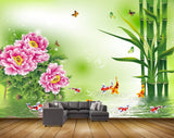 Avikalp MWZ0480 Pink Flowers Butterflies Fishes Trees River 3D HD Wallpaper