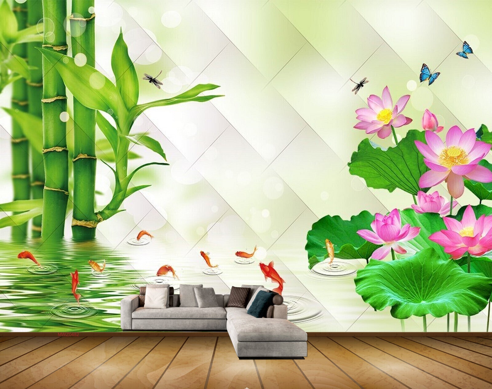 Avikalp MWZ0482 Pink Flowers Fishes Trees Butterflies 3D HD Wallpaper