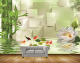 Avikalp MWZ0484 White Lotus Fishes Trees HD Wallpaper